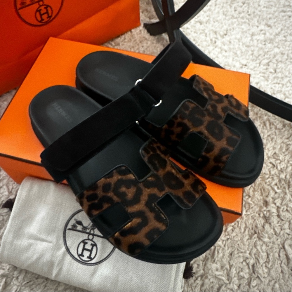 Chypre sandal Leopard Print Black Sandals - Picture 6 of 14